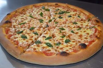 Delicious Cheese Pizza with Basil,  A Gourmet Italian Slice