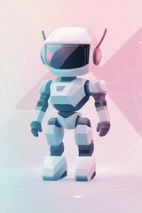 Futuristic 3d robotic character with headphones and microphone, a blue android with a megaphone