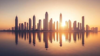 Obraz premium Dubai Skyline Sunrise Reflection