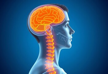 Obraz premium 3D Illustration of Human Brain and Spine Anatomy. Generative Ai