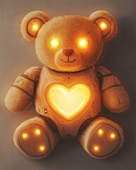 Fluffy brown teddy bear with red heart and Christmas ball, a soft plush toy gift