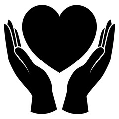 Fototapeta premium Hands holding heart silhouette vector isolated on white background