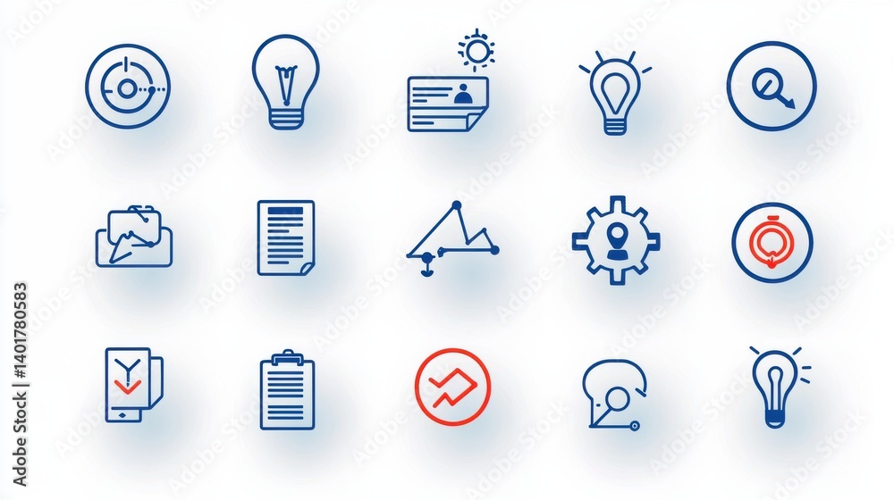 Poster a collection of clean minimalist outline icons representing various digital interface and technology