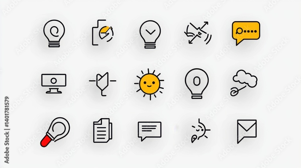Poster a set of minimalist outline icons representing various elements of dialogue discussion and team as c