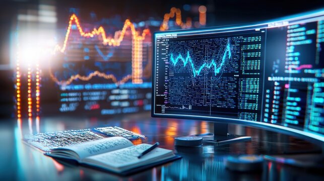 Data analytics growth business sector digital insights office environment close-up view financial trends for business success