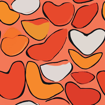 A collection of seamless patterns featuring graphic lips and heart motifs in bold, vibrant or earthy palettes. Hand-drawn and abstract styles with a playful and modern aesthetic.
