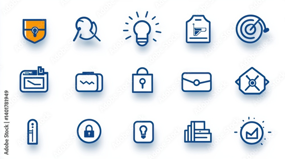 Poster a collection of outline icons representing various security and privacy related concepts including l