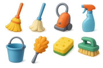 3d cleaning icons set: essential tools for home and office maintenance
