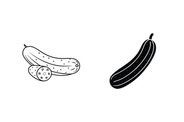 Black And White Cucumbers Line Art Fresh Vegetables Outline Vector Illustration
