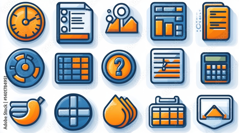 Poster a set of 15 line style icons representing various tools and elements used for statistical analysis d