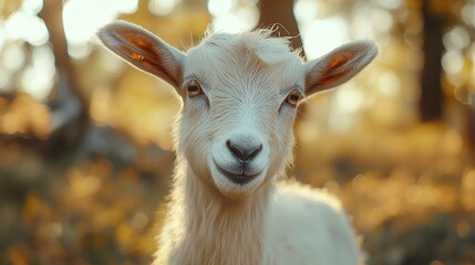 Fototapeta premium Portrait of white goat on rural farm