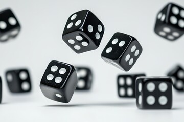 Black Dice Falling on White Background