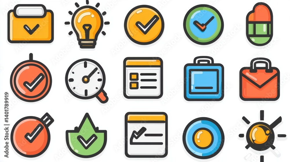 Poster this image consists of a collection of 15 different outline icons that symbolize various planning or