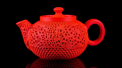 This striking red teapot features a unique textured design that combines art and functionality. Ideal for contemporary kitchen decor and as a conversation starter.