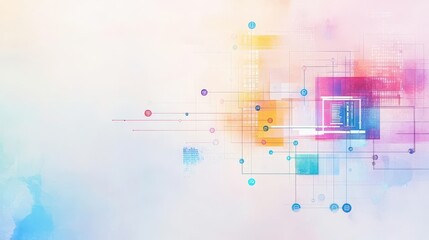 Obraz premium Vibrant Colorful Abstract Background Featuring Dynamic Arrangement of Circles and Squares Blending Harmoniously to Create a Playful Visual Experience