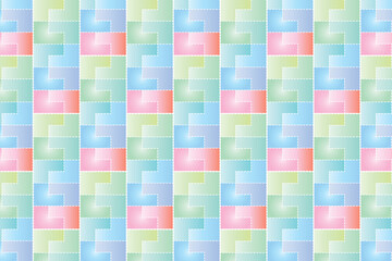 Colorful Seamless Tile Pattern Pastel Gradients In Soft Shades Of Pink, Green, And Blue. Abstract Geometric Design With Dashed White Outlines, Ideal For Textile Prints, Wallpapers And Wrapping Paper.