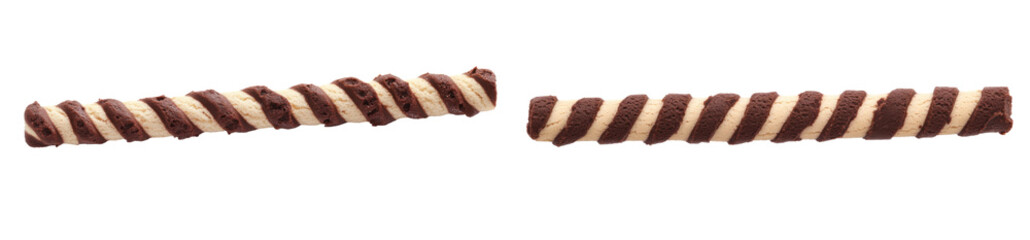 wafer rolls with chocolate cream isolated on white background.