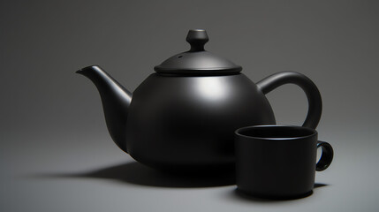Obraz premium This black teapot and cup set boasts a sleek design perfect for elegant tea moments. Ideal for home styling and social gatherings.