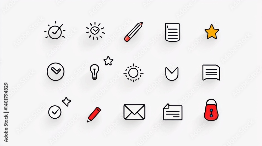 Poster a collection of 15 icons representing various aspects of service evaluation and customer feedback in