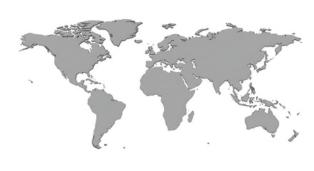 Naklejka premium Simplified World Map: Gray Scale, Neutral Background
