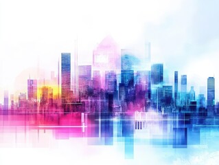 Vibrant Cityscape at Dusk with Dynamic Blue and Pink Sky Illuminating Urban Architecture and Creating a Dreamy Atmosphere of Modern Life