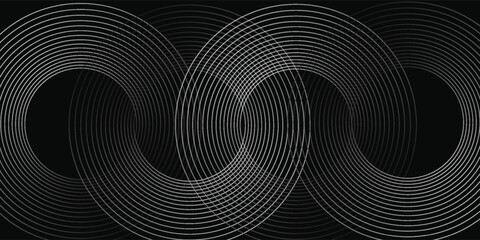 Black abstract background with circle lines. Modern black gray gradient rings. Suitable for banner, cover, poster, website, presentation, brochure, flyer, header