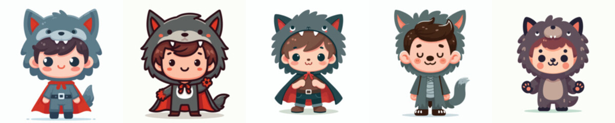 collection of cute vectors of boys wearing werewolf costumes