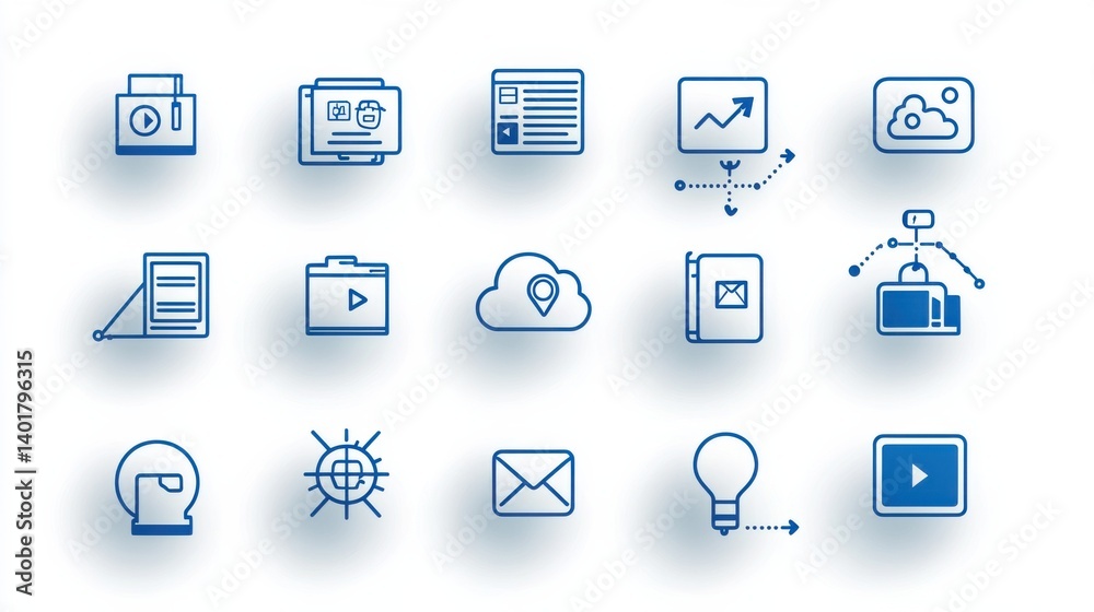 Poster this image depicts a set of 15 minimalist and modern looking outline icons designed for user interfa