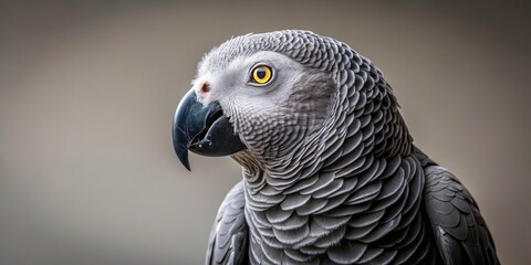 Fototapeta premium Minimalist Grey Parrot Photography: Elegant Bird Portraits, Studio Shot, Simple Background, Grey Parrot Images, Bird Pictures