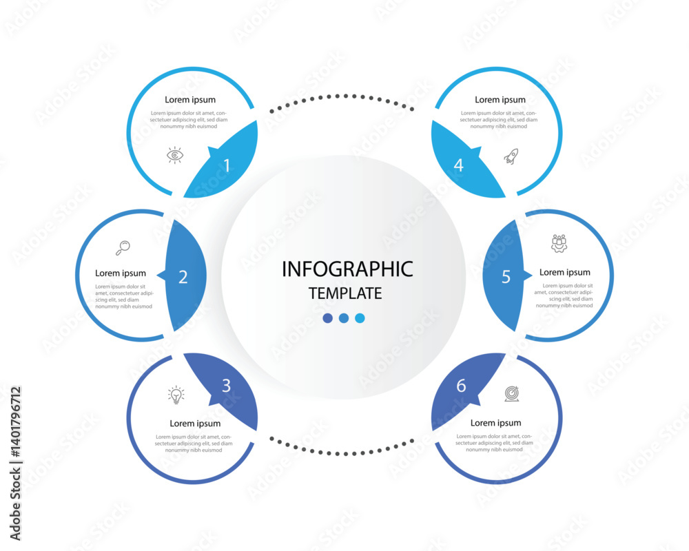 Poster 6 step process infographic template. vector diagram circle. information graphic design.