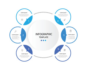6 step process infographic template. Vector diagram circle. Information graphic design. 