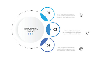 3 step circle infographic template. Diagram business information with icons and line circle connected 