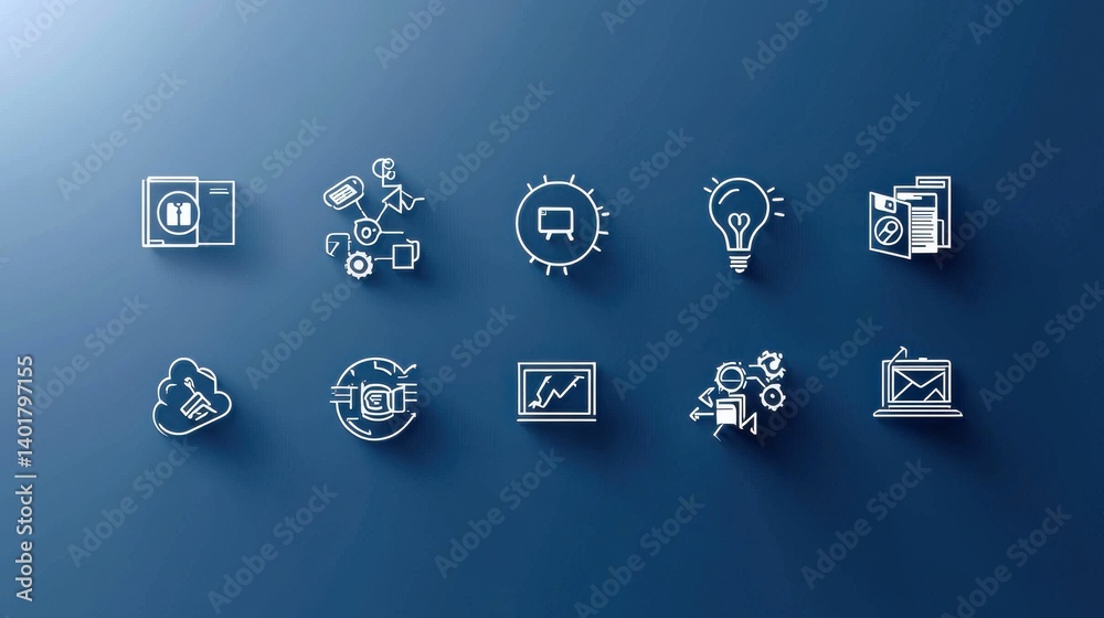 Poster a set of 15 stylized minimalist icons representing various web based and digital design elements inc