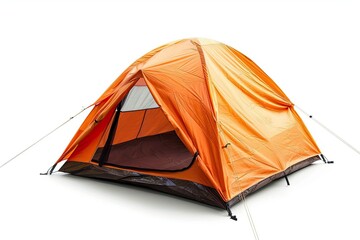An orange tent designed for outdoor camping and recreational activities. isolated on white background