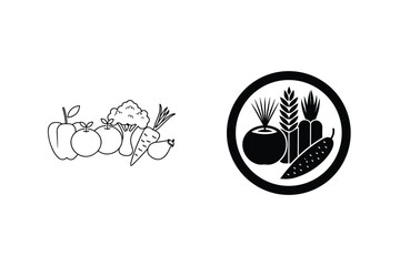 Fruits And Vegetables Icon Set Minimalist Design Organic Food Concept