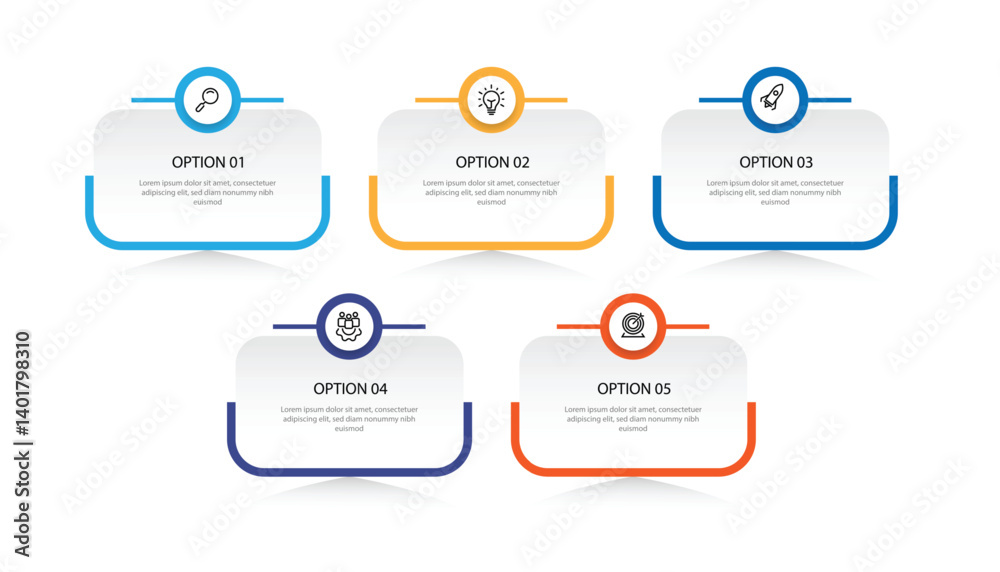 Aufkleber 5 step columns infographic template with paper style can be used for workflow, business information, presentation and web graphic design 