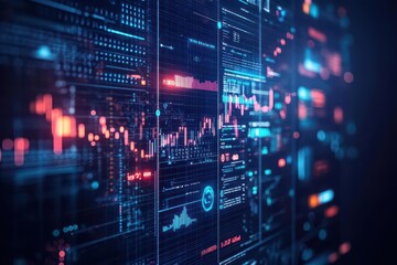 Obraz premium Vibrant Computer Screen Displaying Bold Blue and Red Background with Abstract Patterns Creating a Dynamic and Engaging Digital Visual Experience