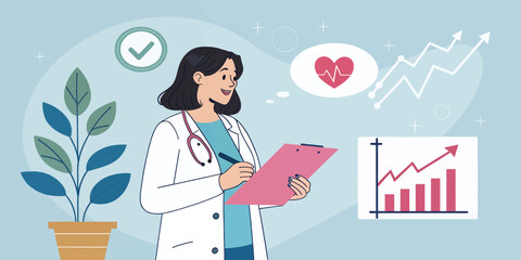 Doctor_Analyzing_Health_Data_Graphs_Heart_Illustration