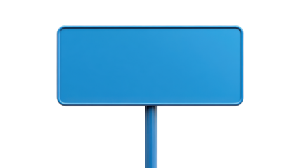Blue Blank Sign on Metal Pole Isolated on White Background
