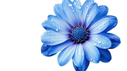 Obraz premium Blue Flower with Water Droplets Isolated on White Background