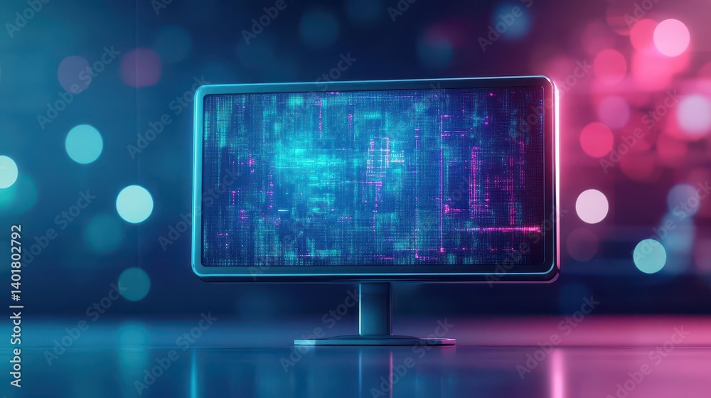 Poster futuristic computer display showcasing intricate circuit design with bright colors and sleek lines d