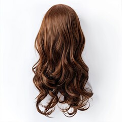 Naklejka premium A long, wavy brown wig displayed from a top-down perspective. isolated on white background