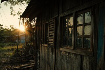 Obraz premium Rustic Wooden Structure at Sunset