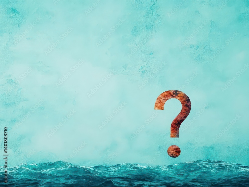 Poster intriguing question mark shaped design created with colorful artistic elements and textures evoking 