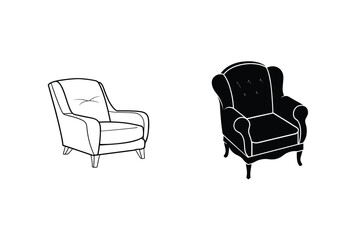 Two Armchair Styles Illustration Modern And Classic Furniture Set Line Art Black And White