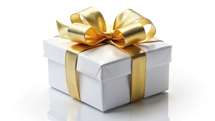 Obraz premium Double Exposure Gift Box: Golden Bow, Elegant White Package, Surreal Photography