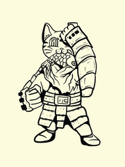 cat fighter with japanese doodle style