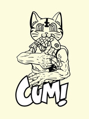 cat fighter with japanese doodle style