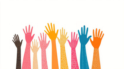 Obraz premium Diverse hands reaching together in unity and support, symbolizing teamwork and community spirit. isolated on white background 