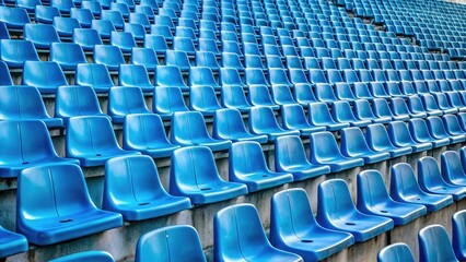 Minimalist Stadium Seats: Empty Blue Plastic Chairs, Bleachers, Solitude, Sporting Event,  Empty Arena, Blue Seats Background,  Stadium Photography